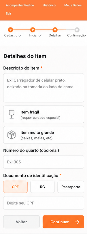 Tela de detalhes do item no app Me Chama